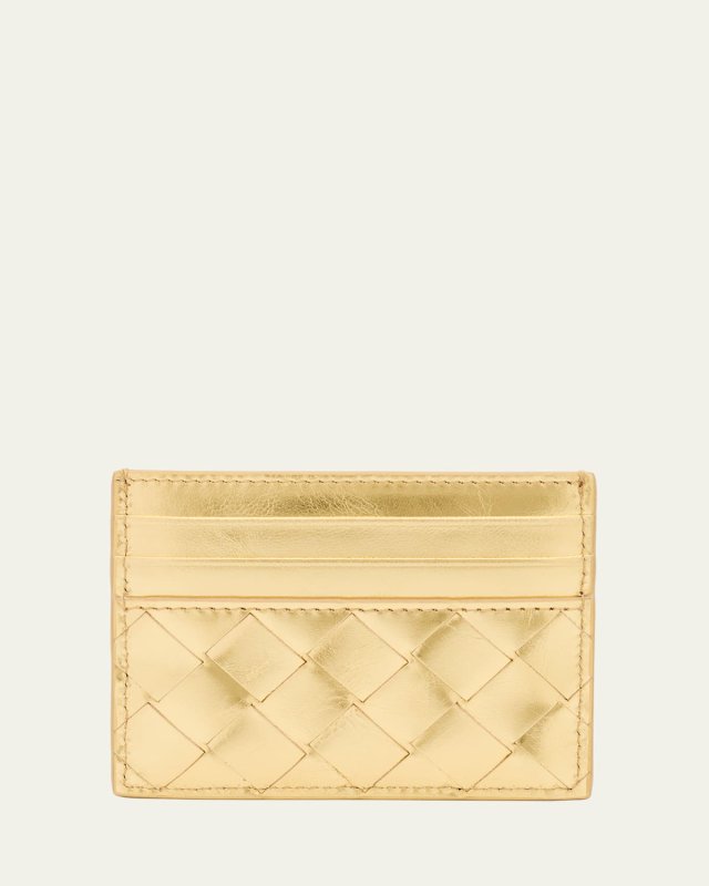Intrecciato Metallic Leather Card Case